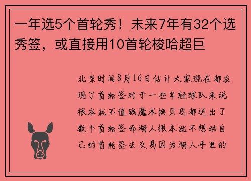 一年选5个首轮秀！未来7年有32个选秀签，或直接用10首轮梭哈超巨