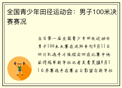全国青少年田径运动会：男子100米决赛赛况